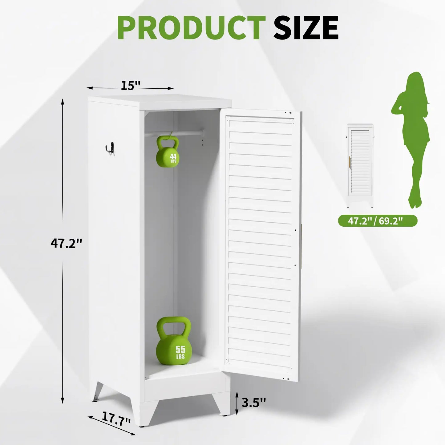 Greatmeet 47.2" H Metal Narrow Cabinet Closet with Single Louvered Door