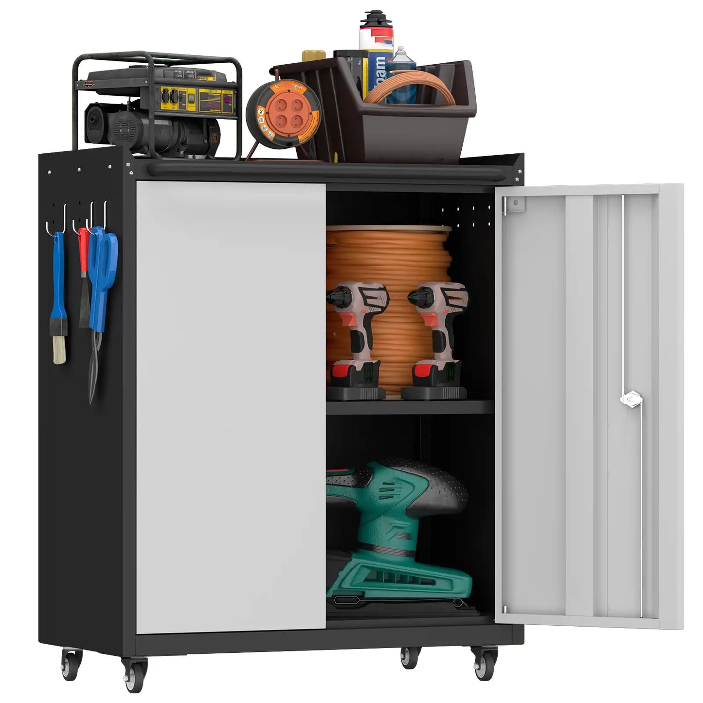 Rolling Metal Garage Storage Cabinet with Locking Wheels 1 #white/grey