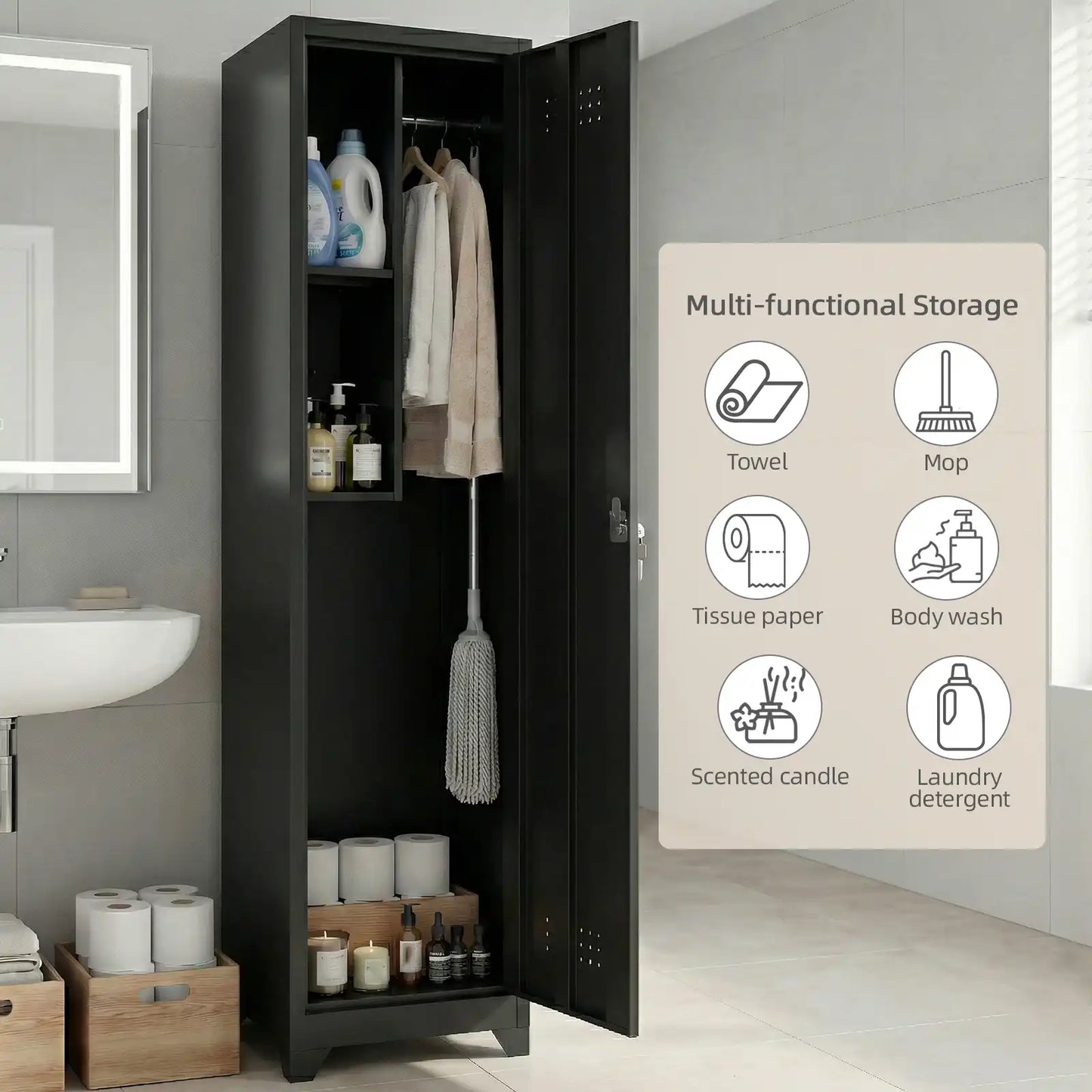 Single Door Broom Closet  Detail 2 #black