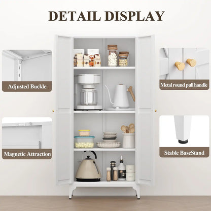 Greatmeet Metal Kitchen Pantry Storage Cabinet with 2 Doors & Adjustable Shelves, Tall Cupboard for Kitchen, Dining Room, Bathroom & Living Room