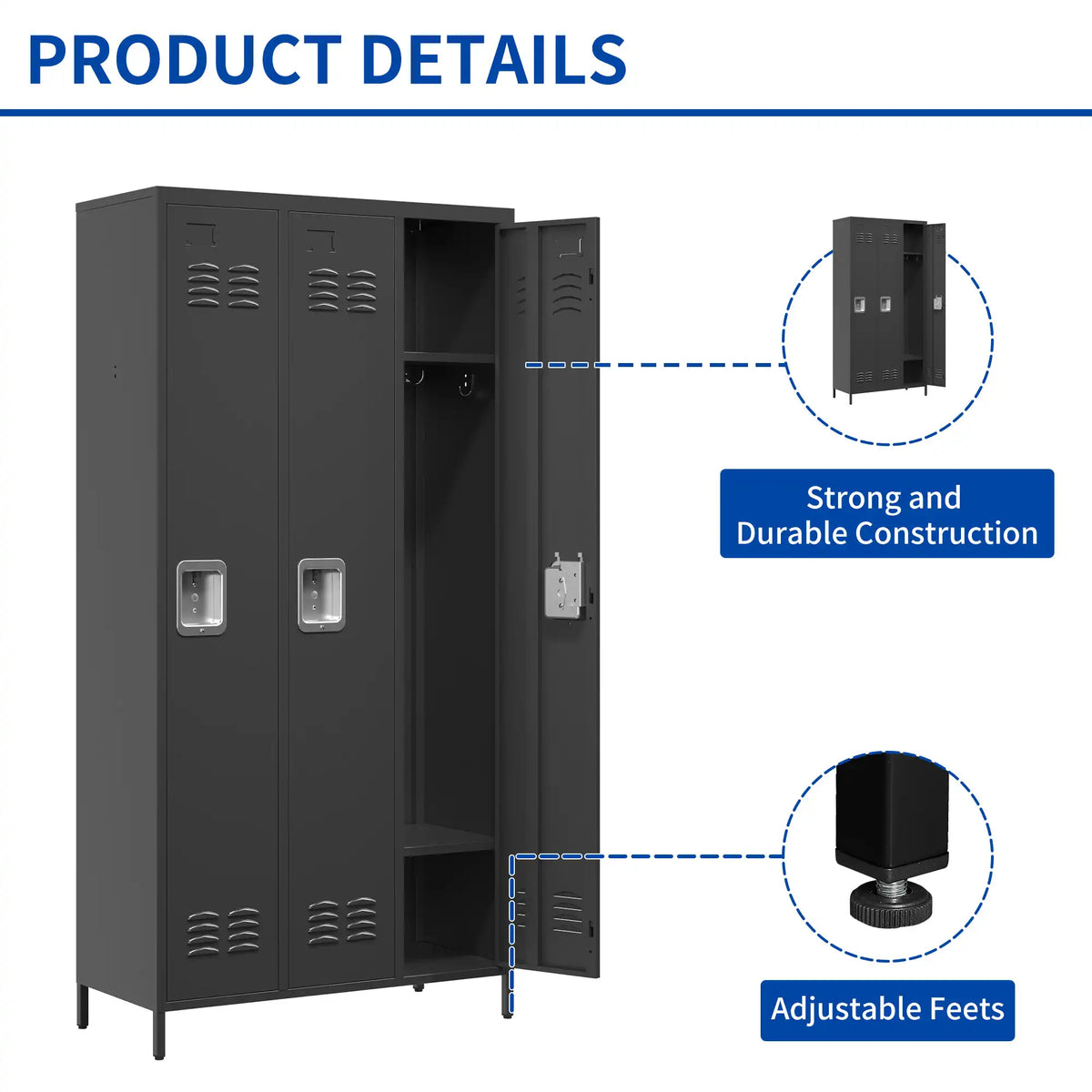 Storage Locker Cabinet for Home Gym Office School 3 #black 