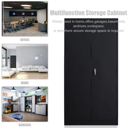 GREATMEET 72" Metal Storage Cabinet 2 Locking Doors Multi-Purpose for Garage, Office