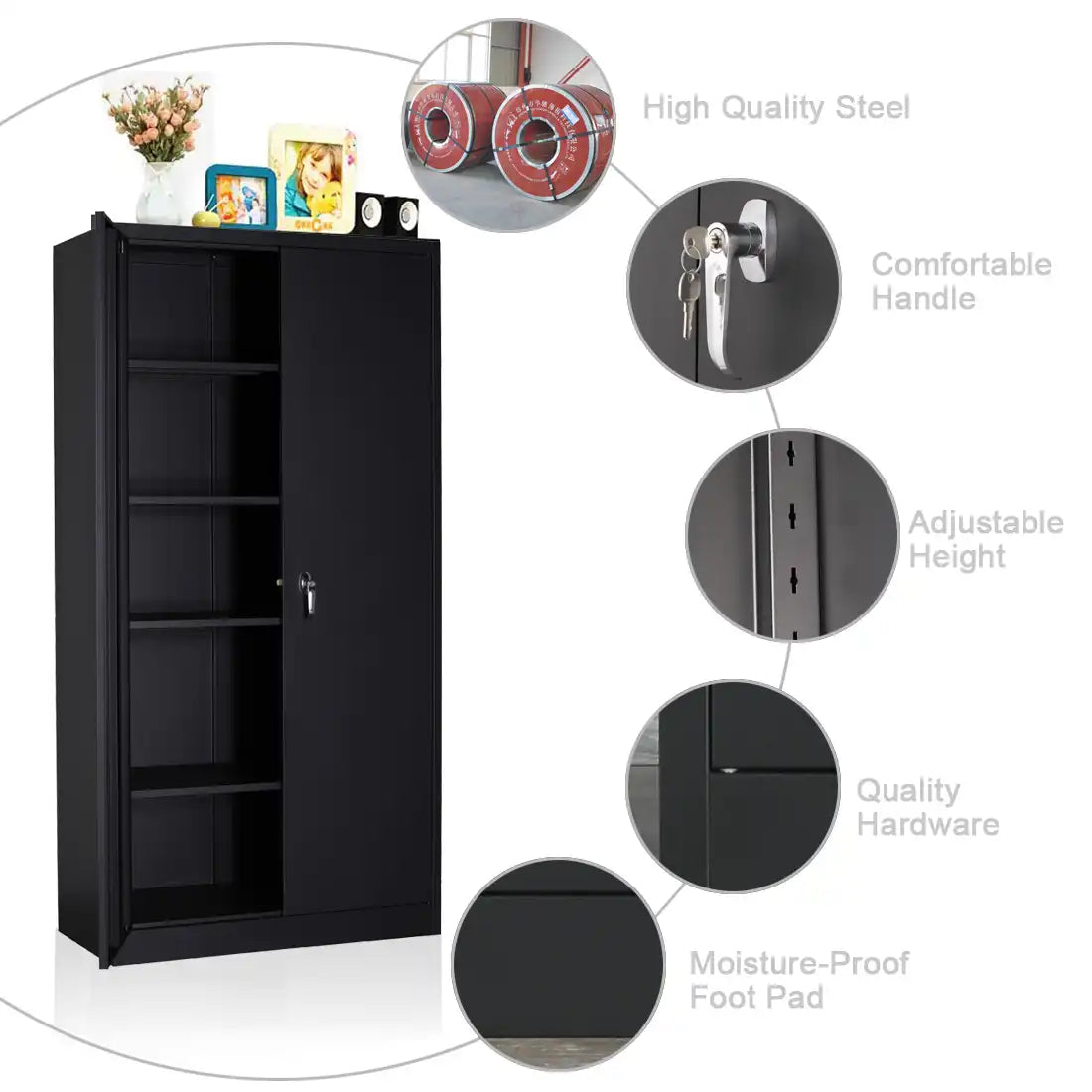 GREATMEET 72" Metal Storage Cabinet 2 Locking Doors Multi-Purpose for Garage, Office