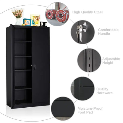 GREATMEET 72" Metal Storage Cabinet 2 Locking Doors Multi-Purpose for Garage, Office