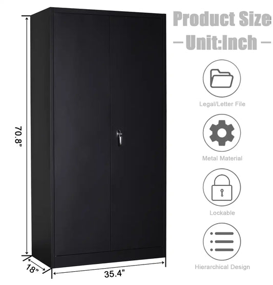 GREATMEET 72" Metal Storage Cabinet 2 Locking Doors Multi-Purpose for Garage, Office