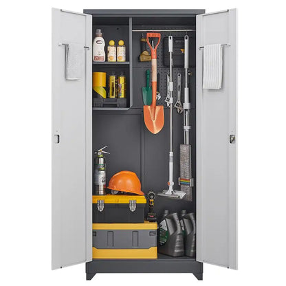 Two-Tone Grey and White Finish Tall Outdoor Metal Storage Cabinet with Doors