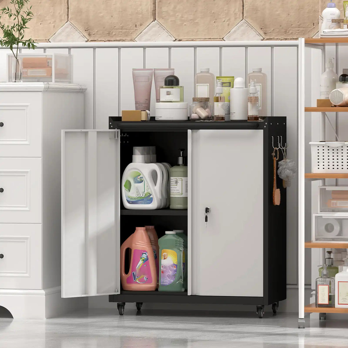 Versatile Metal Storage Cabinet Used in Bathroom #white/grey