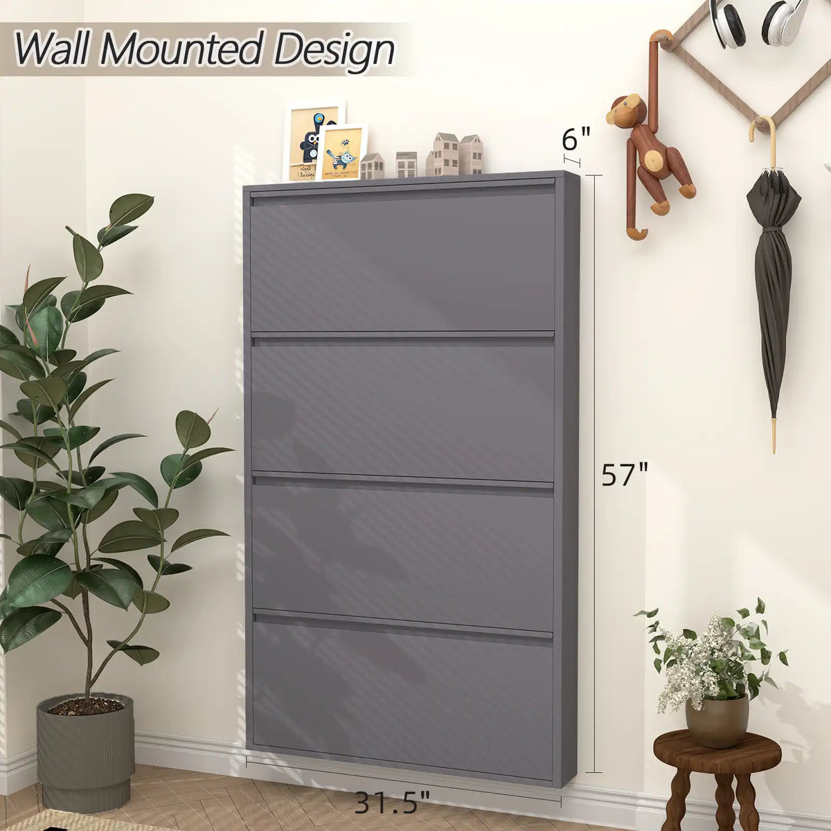 Wall Mount Metal Shoe Organizer for Entryway #grey #4 flip drawers