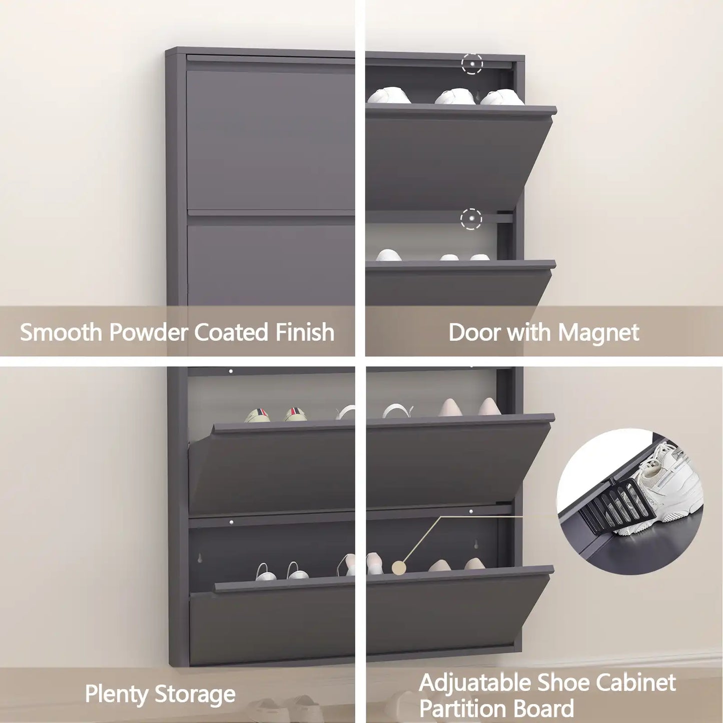 Wall Mount Metal Shoe Organizer for Entryway 1 #grey #4 flip drawers