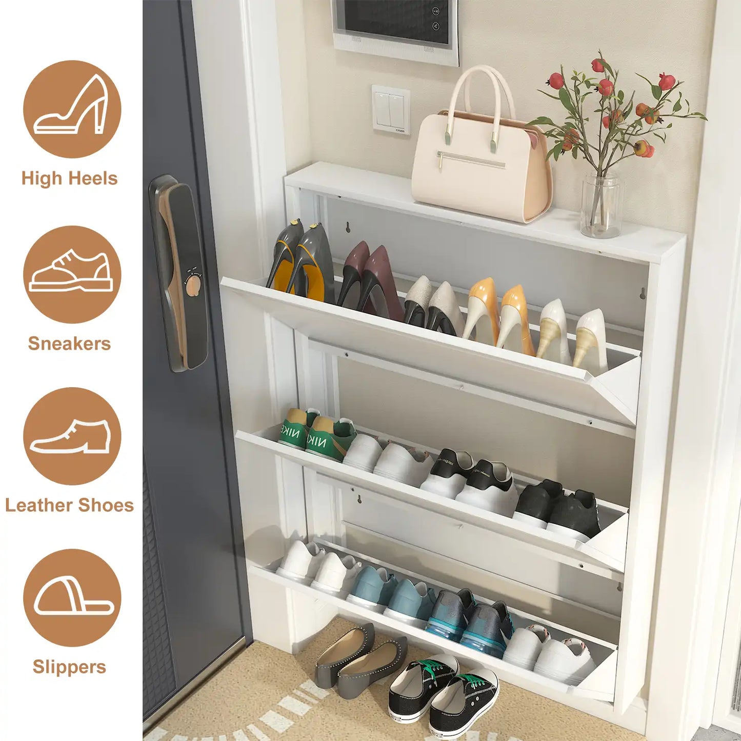 Wall Mount Metal Shoe Organizer for Entryway 10 #white #3 flip drawers