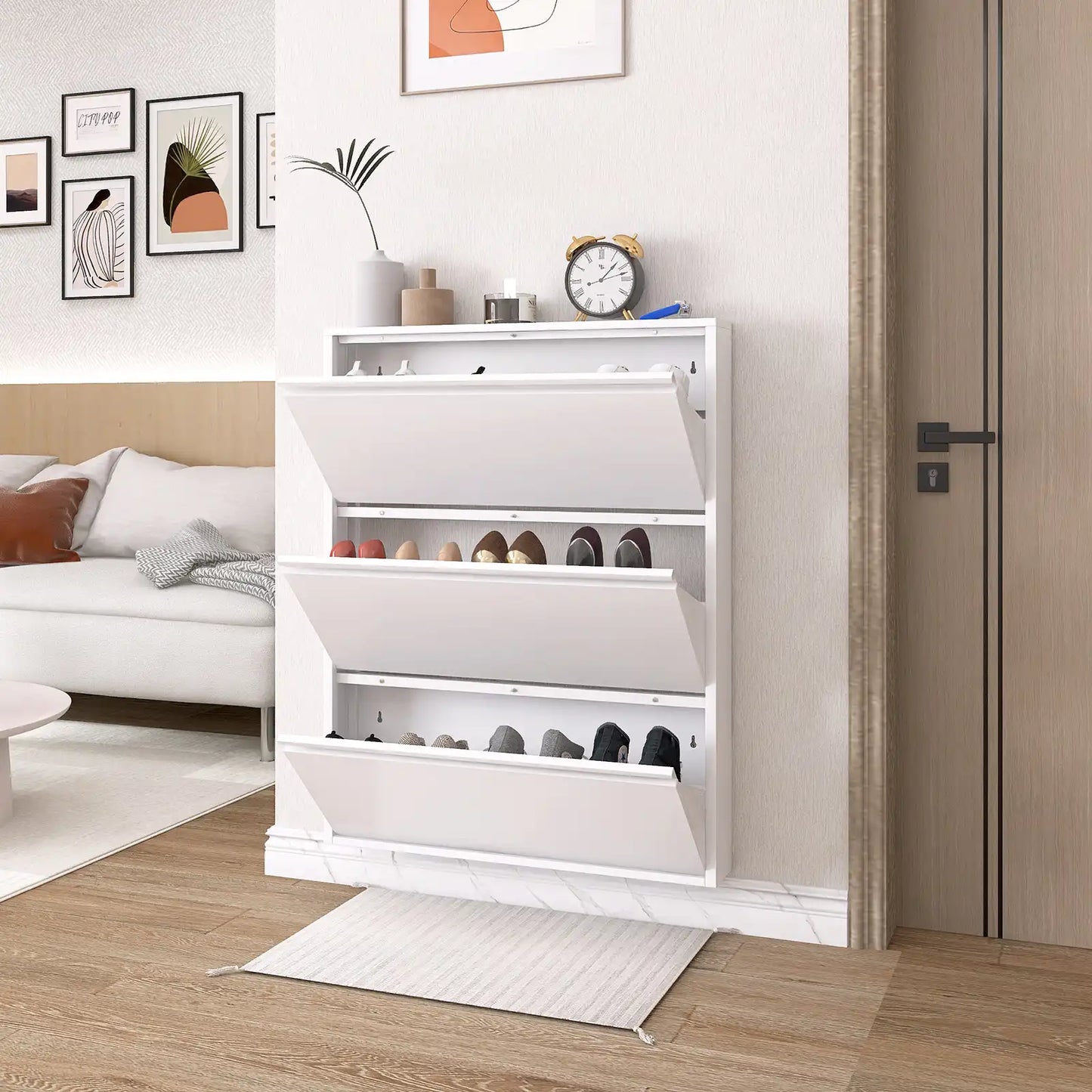 Wall Mount Metal Shoe Organizer for Entryway 12 #white #3 flip drawers