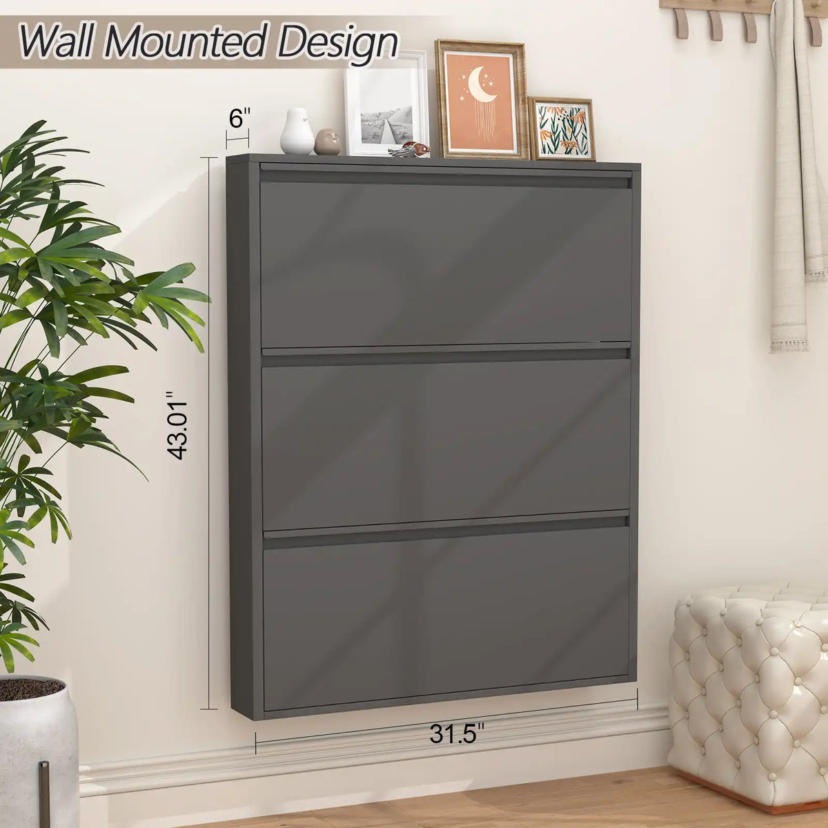 Wall Mount Metal Shoe Organizer for Entryway 13 flip drawers