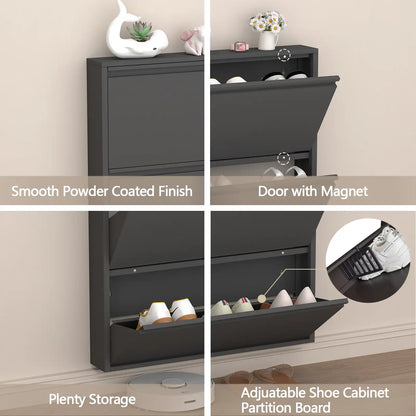 Wall Mount Metal Shoe Organizer for Entryway 14 flip drawers
