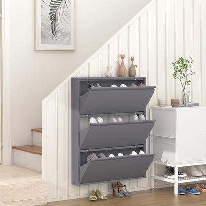 Wall Mount Metal Shoe Organizer for Entryway 15 flip drawers