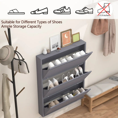 Wall Mount Metal Shoe Organizer for Entryway 17 flip drawers