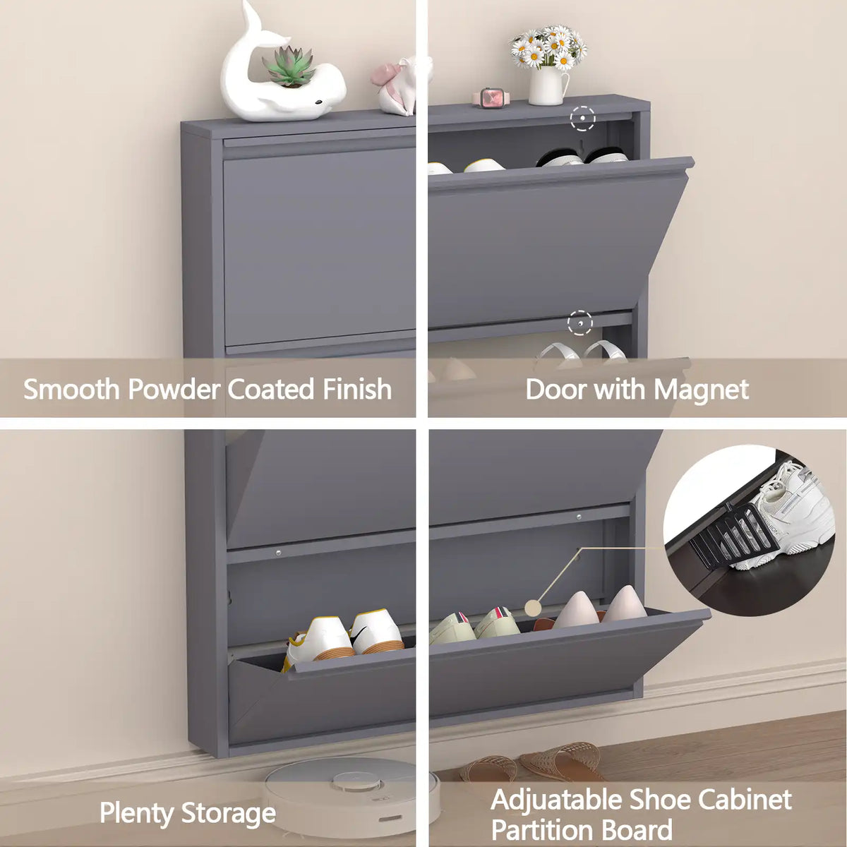 Wall Mount Metal Shoe Organizer for Entryway 18 #grey #3 flip drawers
