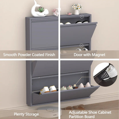 Wall Mount Metal Shoe Organizer for Entryway 18 flip drawers