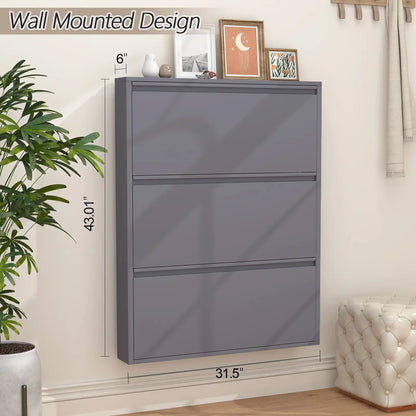 Wall Mount Metal Shoe Organizer for Entryway 19 flip drawers