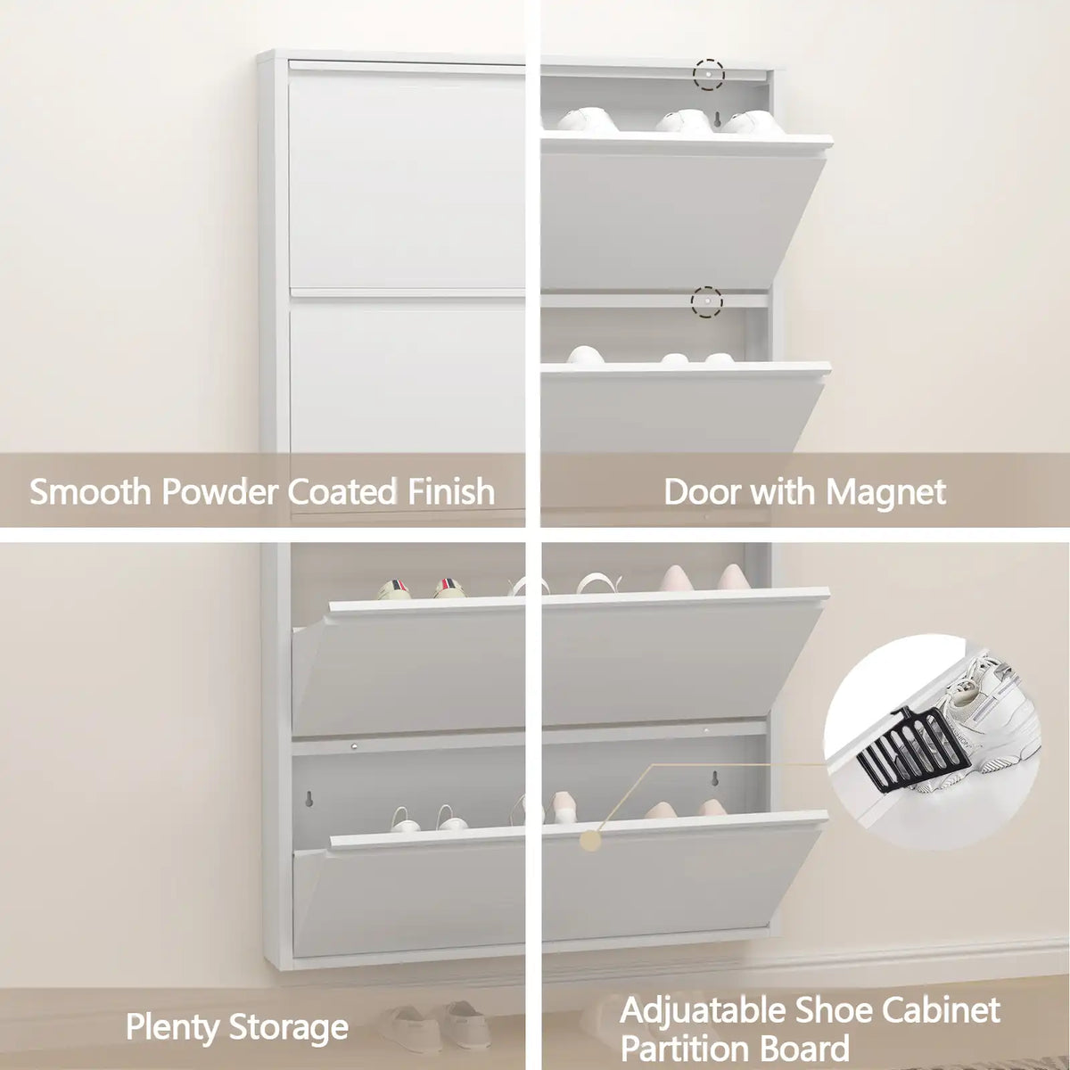 Wall Mount Metal Shoe Organizer for Entryway 25 #white #4 flip drawers