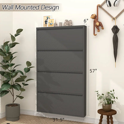 Wall Mount Metal Shoe Organizer for Entryway 26 flip drawers