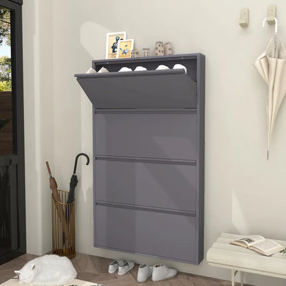 Wall Mount Metal Shoe Organizer for Entryway 3 flip drawers
