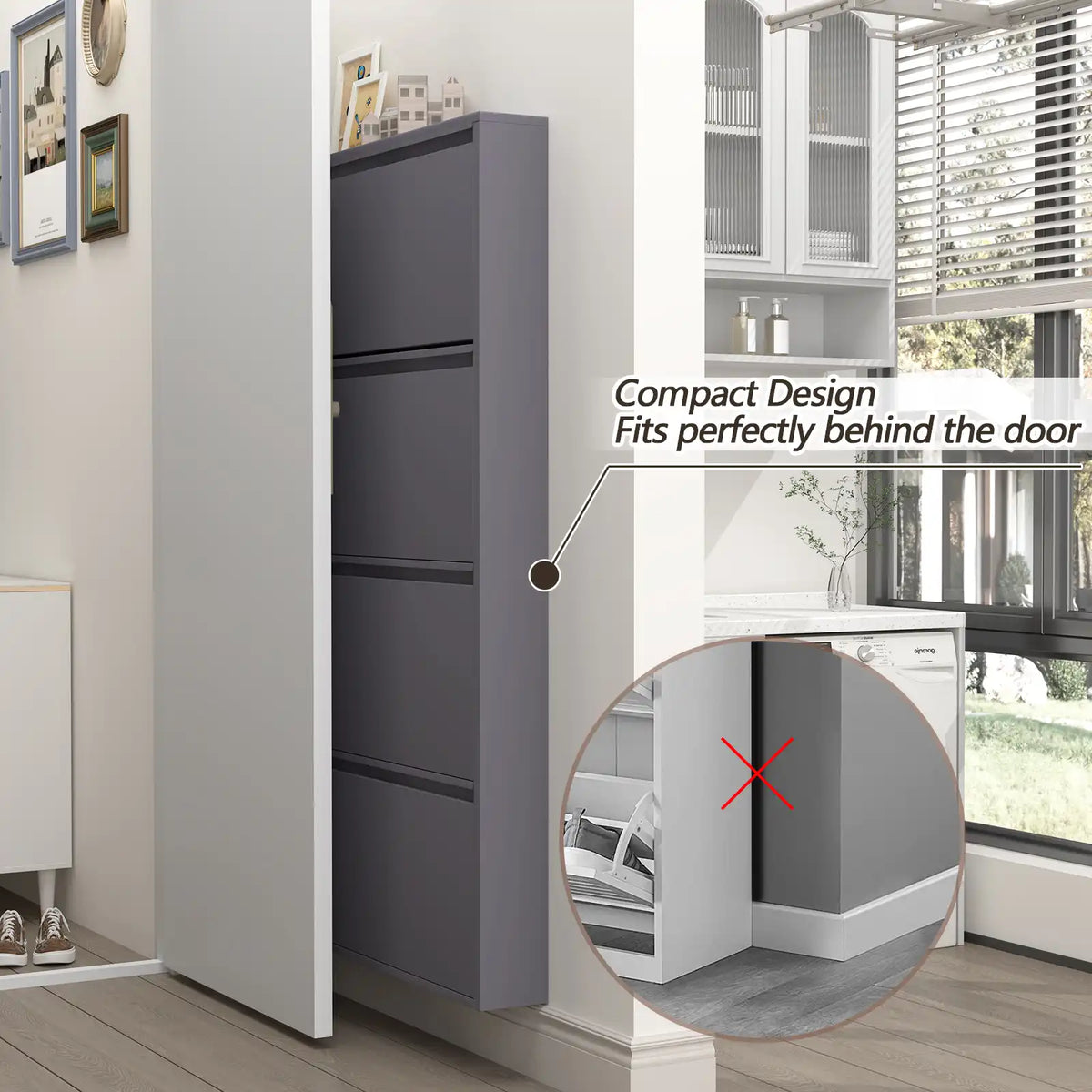 Wall Mount Metal Shoe Organizer for Entryway 5 flip drawers