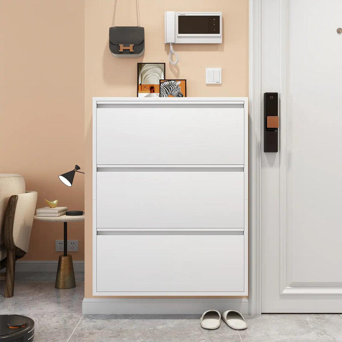 Wall Mount Metal Shoe Organizer for Entryway 7 flip drawers