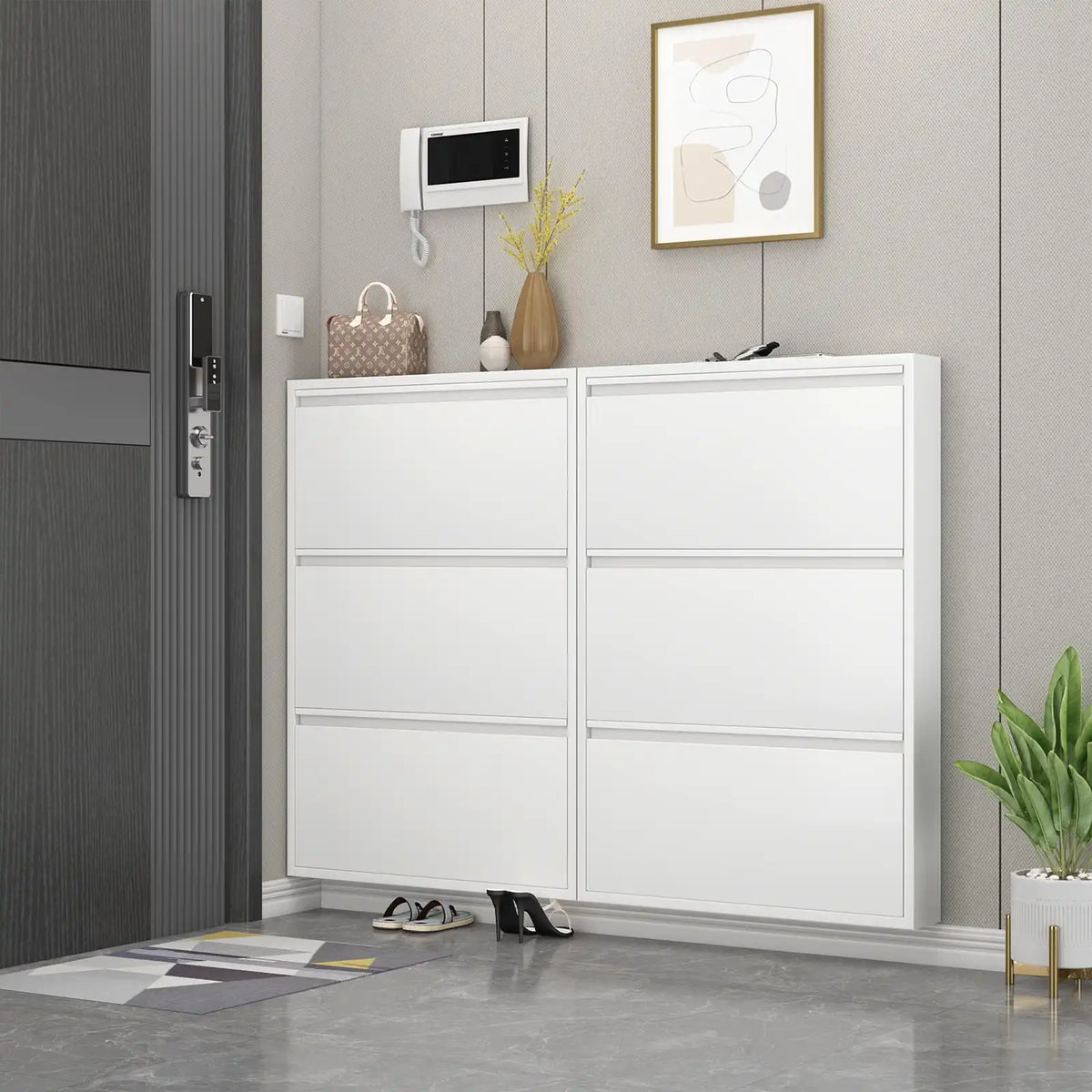 Wall Mount Metal Shoe Organizer for Entryway 8 flip drawers