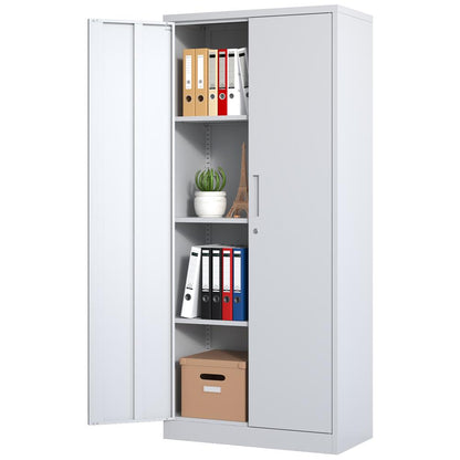 GREATMEET Metal Garage Cabinets,71" Lockable Metal Storage Cabinet with 2 Doors and 4 Adjustable Shelves,Black Steel Cabinet for Garage Office School Home Storage