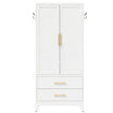 Greatmeet 71" H Metal Armoire Wardrobe Cabinet with Louvered Doors and Drawers