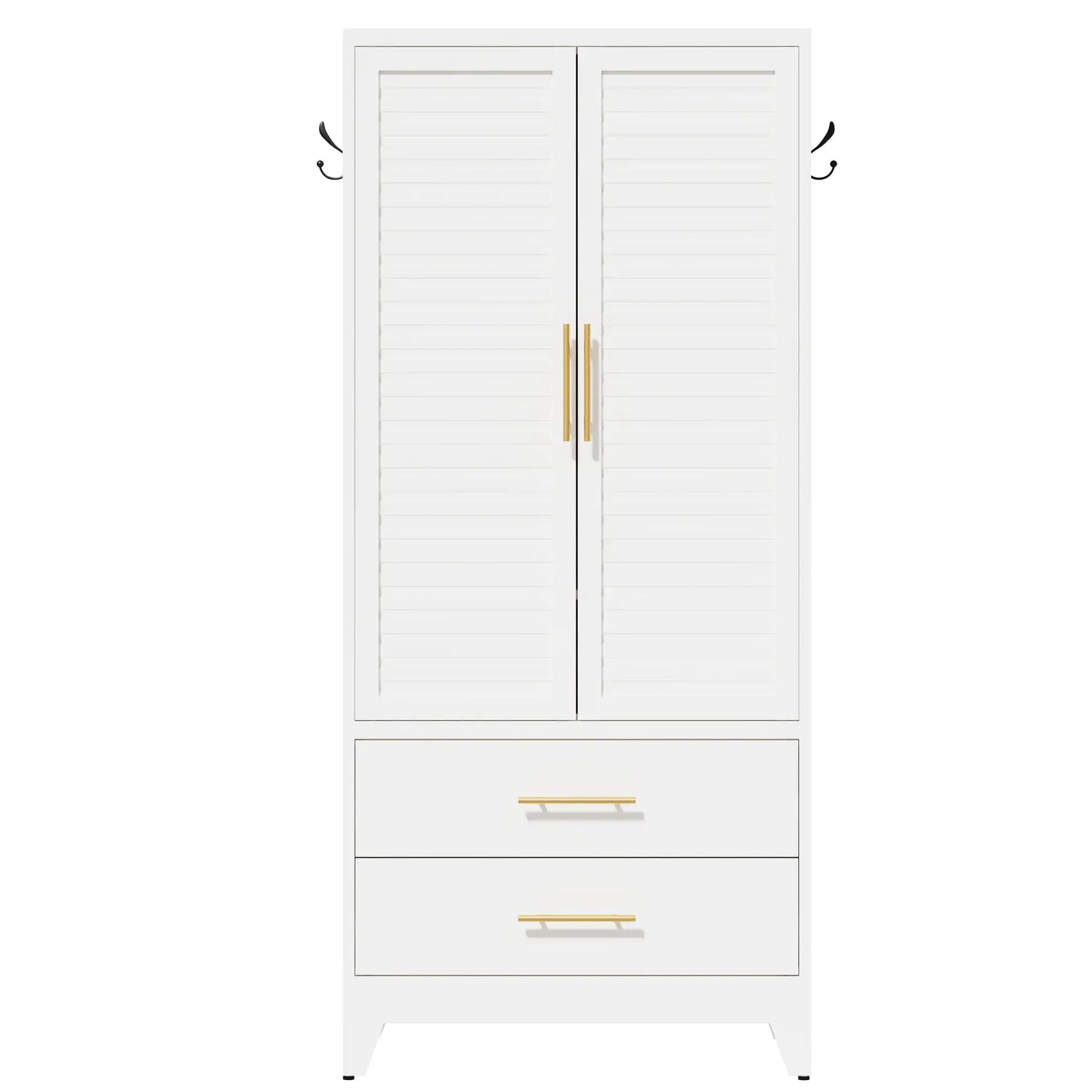 Greatmeet 71" H Metal Armoire Wardrobe Cabinet with Louvered Doors and Drawers