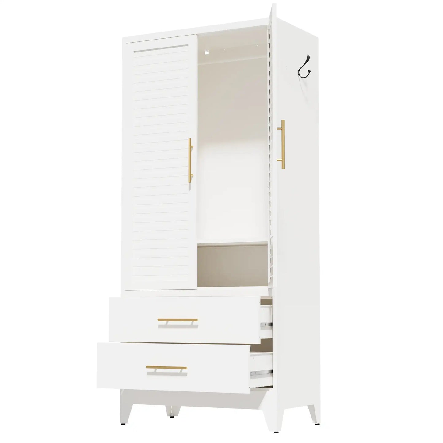 Greatmeet 71" H Metal Armoire Wardrobe Cabinet with Louvered Doors and Drawers