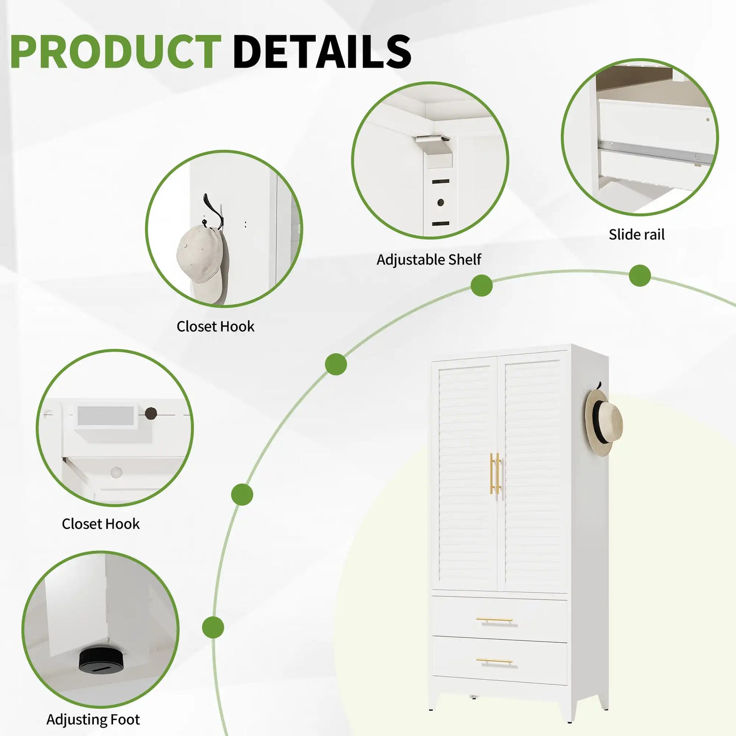 Greatmeet 71" H Metal Armoire Wardrobe Cabinet with Louvered Doors and Drawers