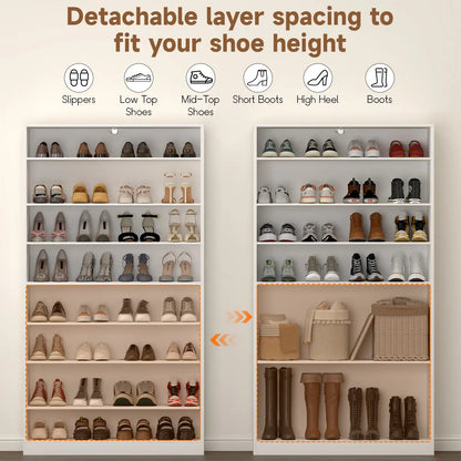Greatmeet Shoe Rack for Closet, Tall Freestanding Wooden Shoe Storage Organizer for Entryway Mudroom Garage, White 11.8 x 31.5 x 70.3 inches