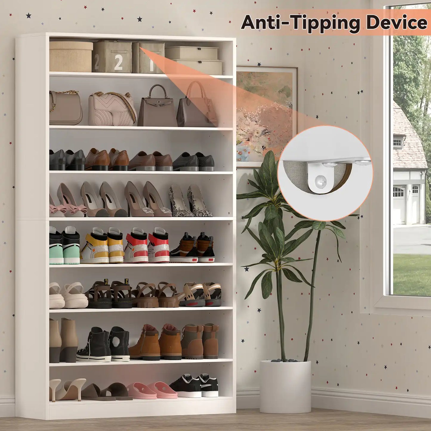 Greatmeet Shoe Rack for Closet, Tall Freestanding Wooden Shoe Storage Organizer for Entryway Mudroom Garage, White 11.8 x 31.5 x 70.3 inches