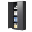 Front perspective of a 71-inch black metal storage cabinet with double doors and secure key lock. #black