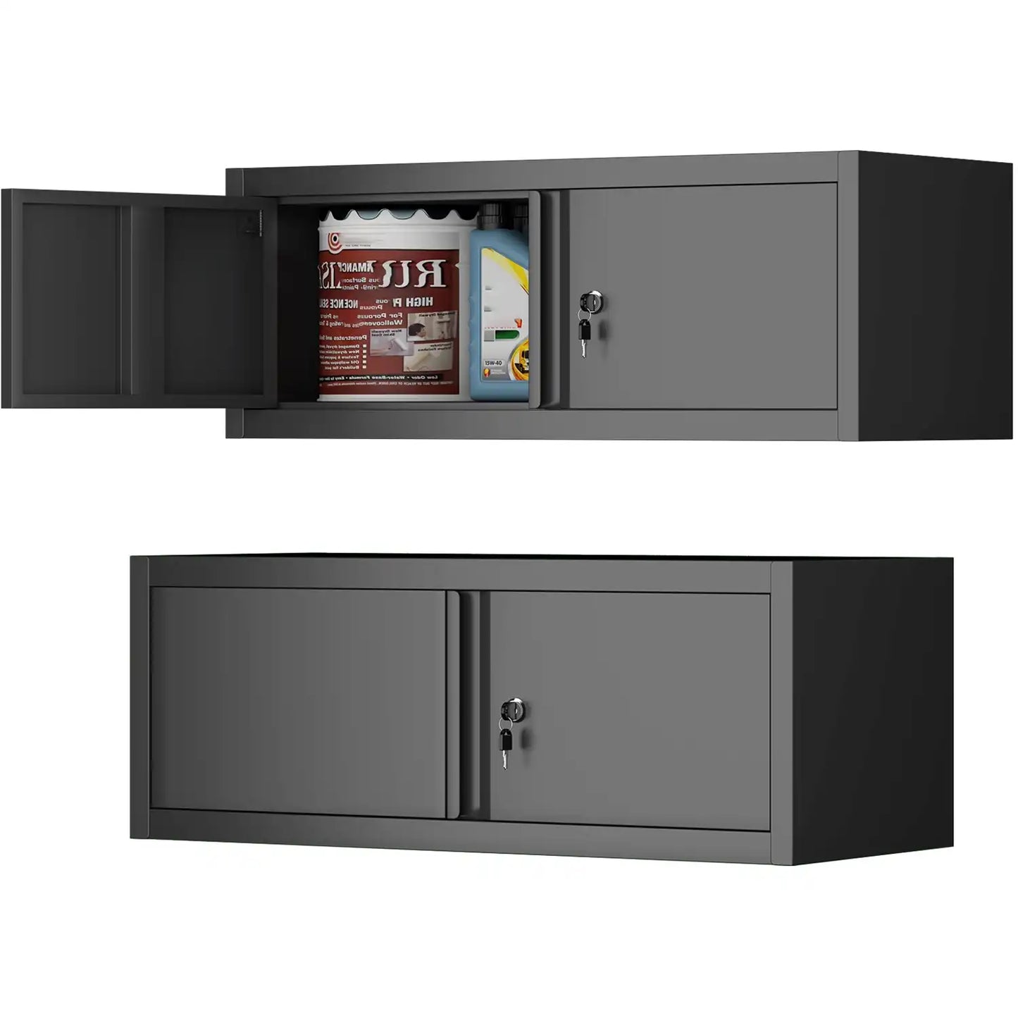 Greatmeet 32" W Horizontal Overhead Metal Wall Cabinet with Lock
