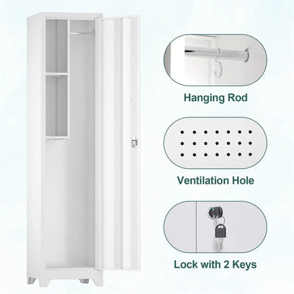 Greatmeet 16" W Single Door Metal Utility Broom Closet Cabinet with Lock