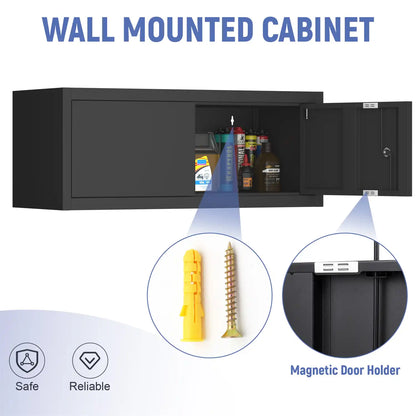 close-up details of the magnetic door holder on the black hanging wall locker