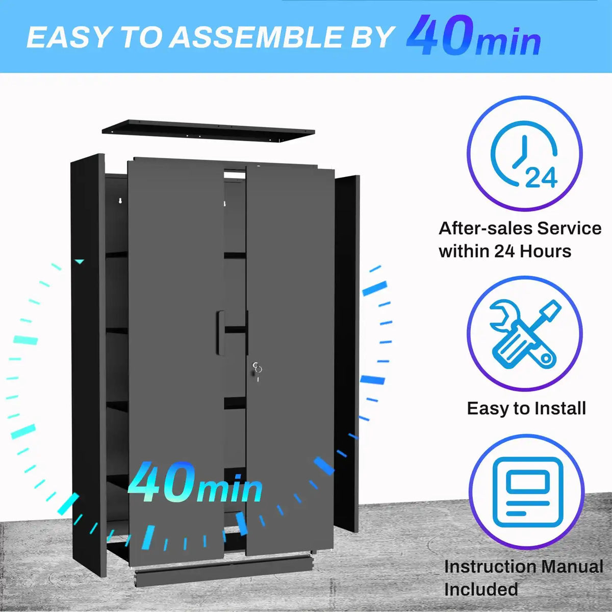 easy DIY assembly of metal garage organizer cabinet with instruction manual #black