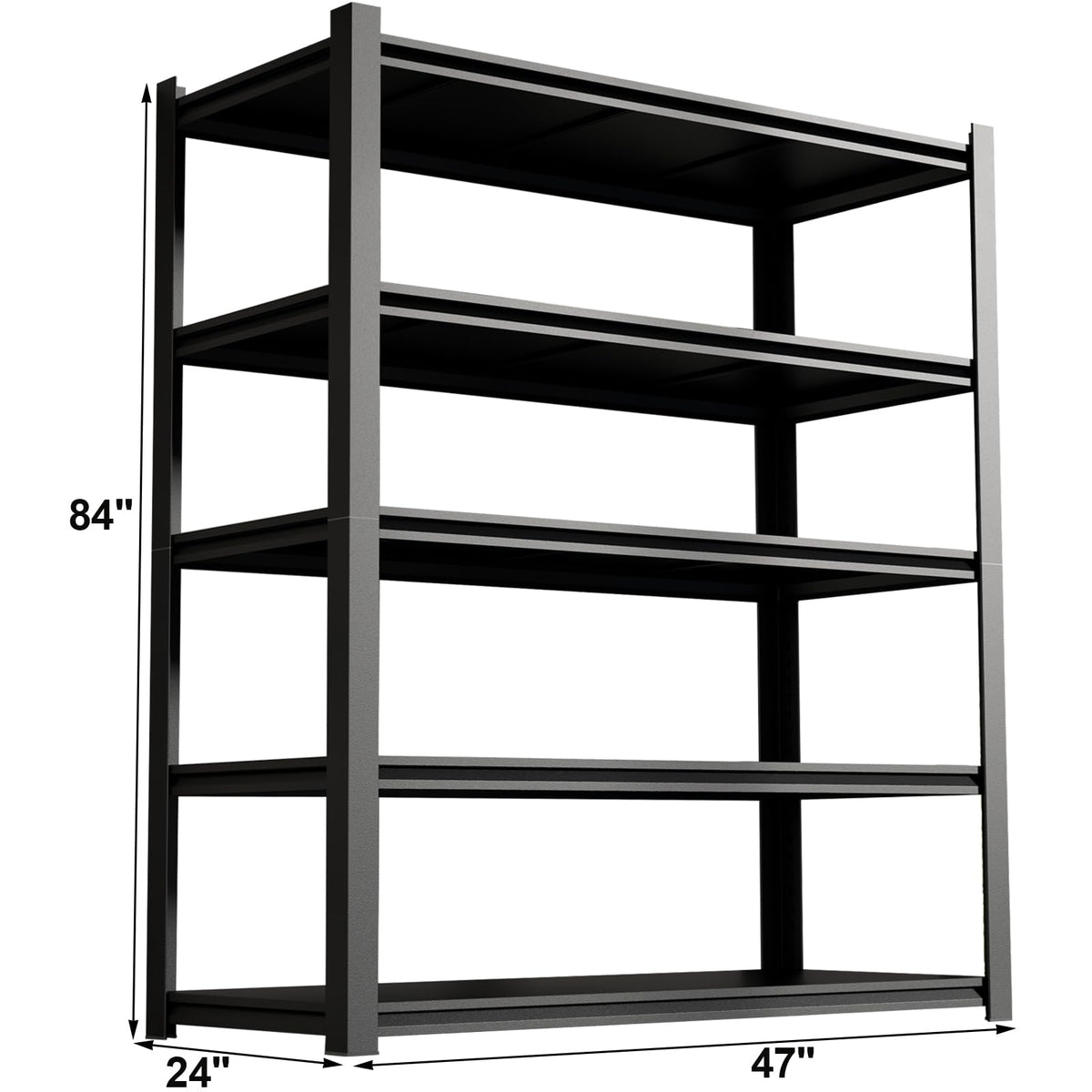 Technical dimension diagram showing the 84-inch height and 47-inch width of the heavy-duty metal storage rack. #Large