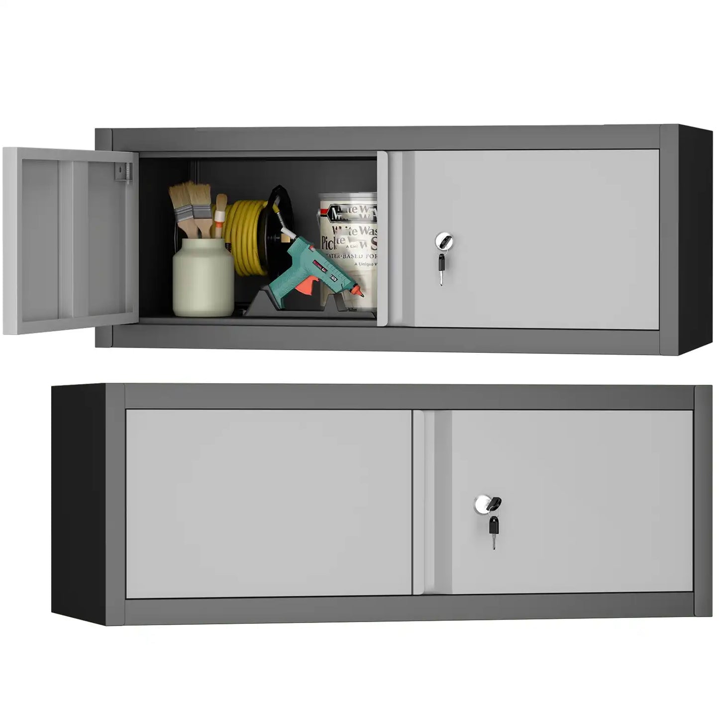 Greatmeet 32" W Horizontal Overhead Metal Wall Cabinet with Lock