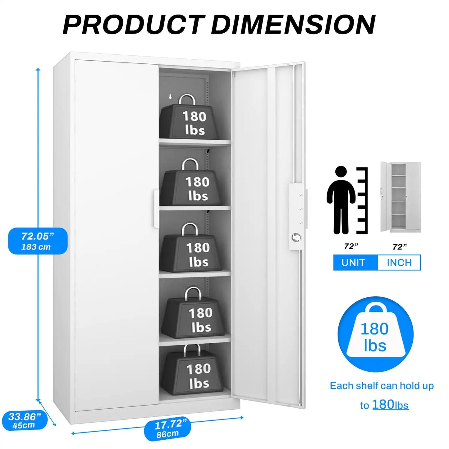 Greatmeet 72" H Tall Metal Garage Storage Cabinet with Lockable Doors and Adjustable Shelves