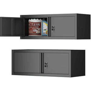 Greatmeet 32" W Horizontal Overhead Metal Wall Cabinet with Lock