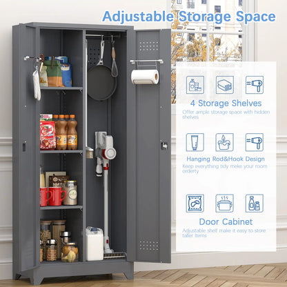 metal broom closet with 2 doors 1