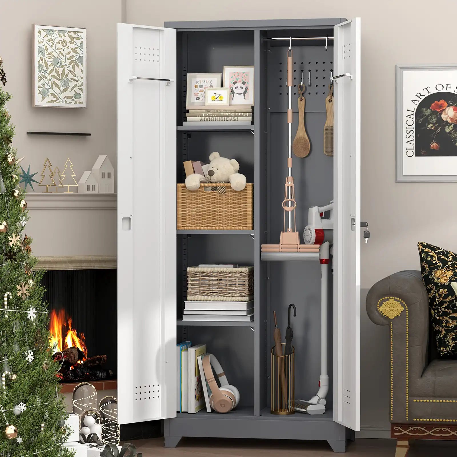 metal broom closet with 2 doors 5