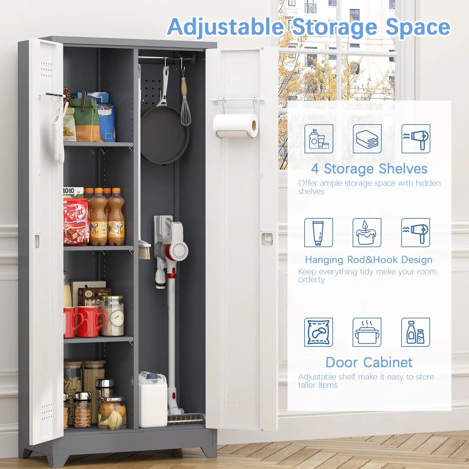metal broom closet with 2 doors 8