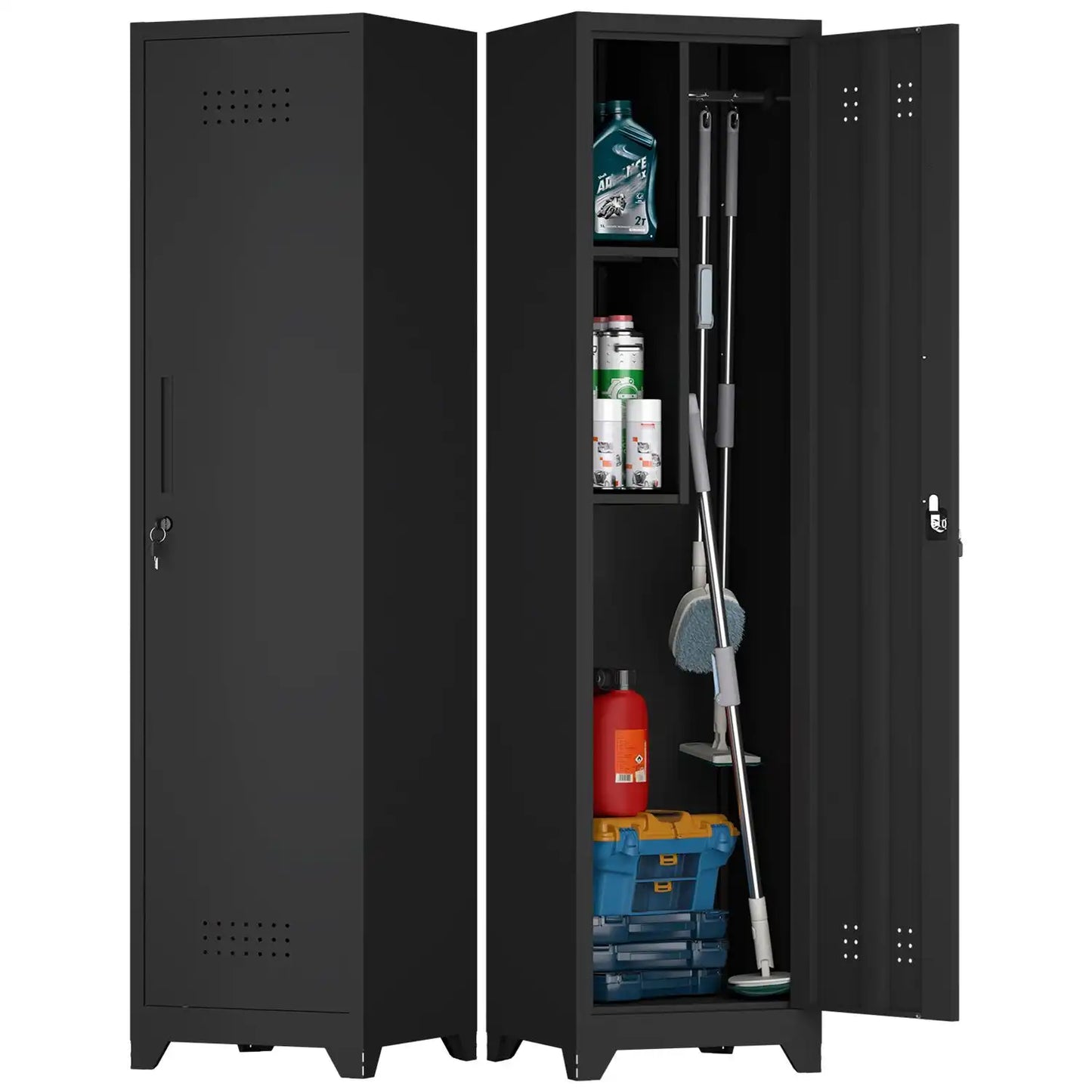 Greatmeet 16" W Single Door Metal Utility Broom Closet Cabinet with Lock