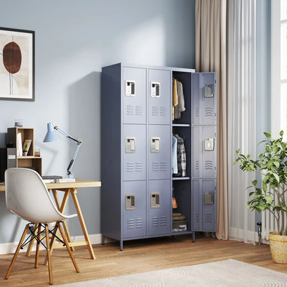 Versatile 9-door steel locker cabinet suitable for home storage.