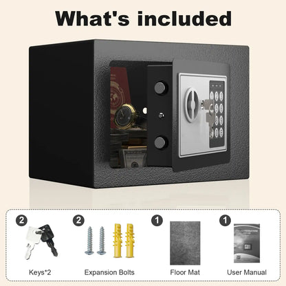 open black digital safe displaying stored cash keys and personal valuables inside the protected interior